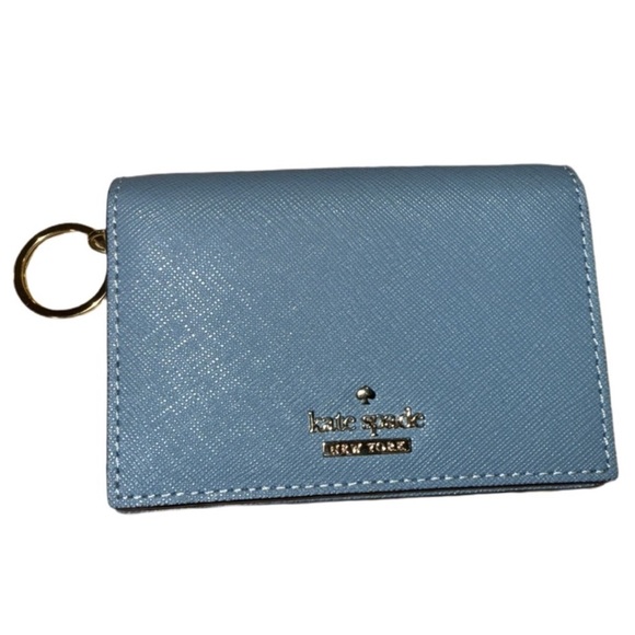 NEW! Kate Spade New York Leather Key Chain Wallet lD Zip Coin Card Slots Blue - Picture 1 of 6